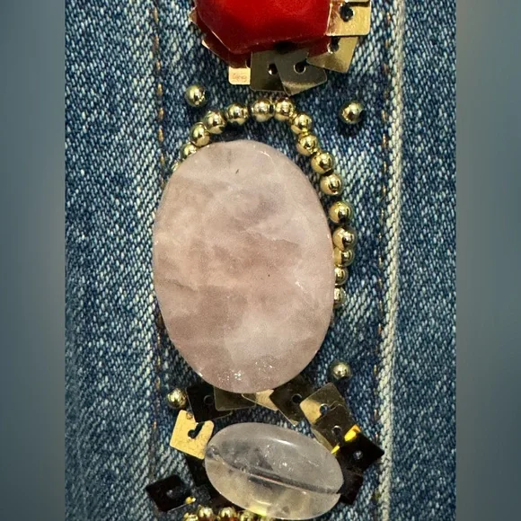 Berek Blue Jean Jacket with Colorful Embellishments woman size 3X pit 26”L 27” - Picture 4 of 11